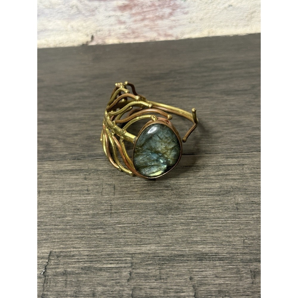 Labradorite Wire Wrapped Adjustable Cuff Handcrafted Copper Ethnic Gift Jewelry